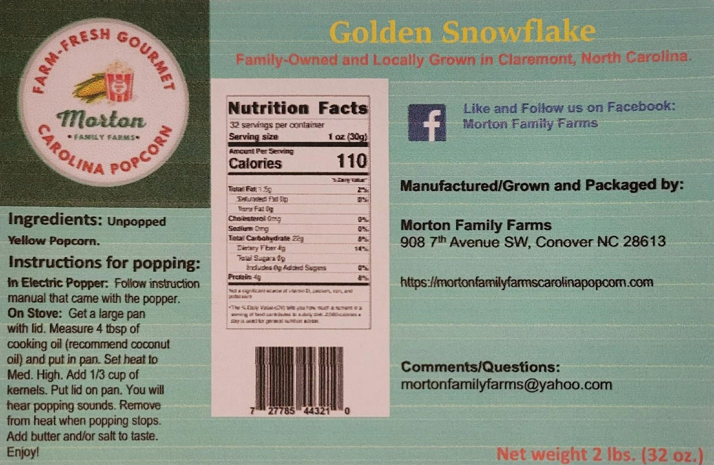 Golden Snowflake Gourmet Yellow Popcorn - 2 lbs.